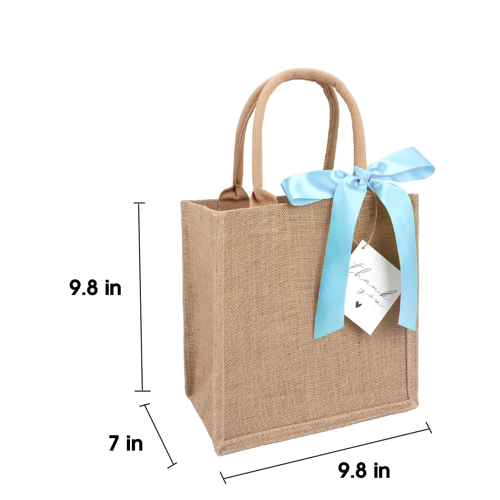 6 Pack Burlap Tote Bags with Handles Reusable Small Jute Gift Bags with Blue …