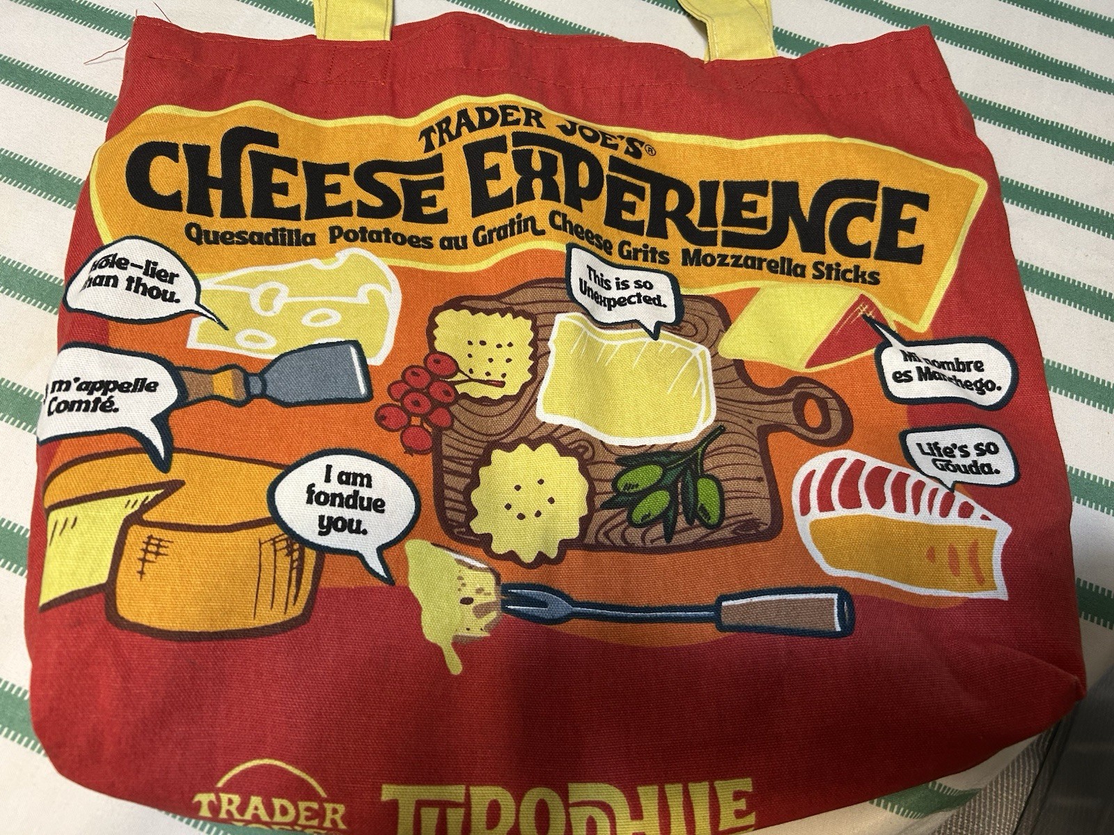 Trader Joe’s Cheese Adventures/ Cheese Experience Canvas Tote Bag Washable