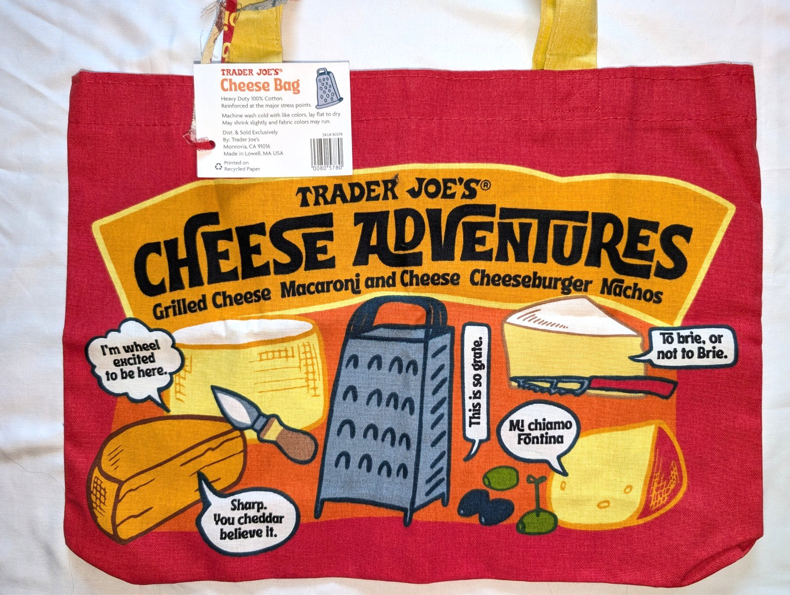 New Trader Joe’s Cheese Adventures Canvas Tote Bag Lot 2 Discontinued Shopping