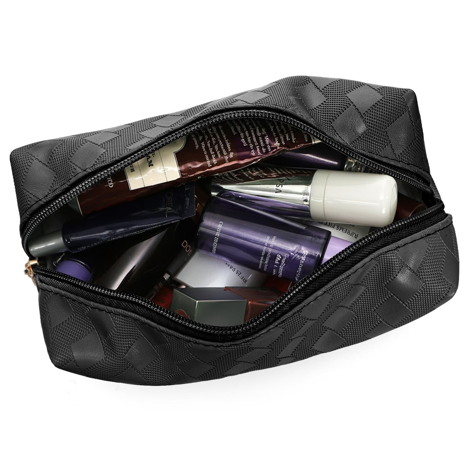 Hedume Set of 4 Makeup Bags, Black Leather Portable Travel Cosmetic
