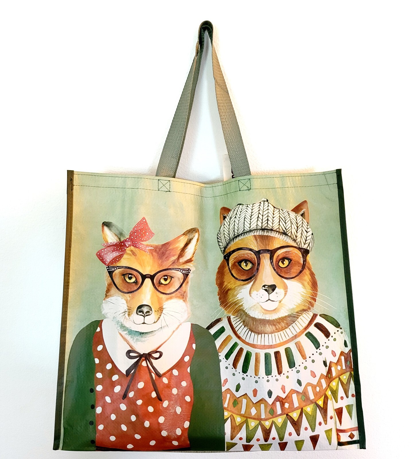 TJ Maxx Fox In Clothing & Glasses Reusable Shopping Bag Tote New Cute!
