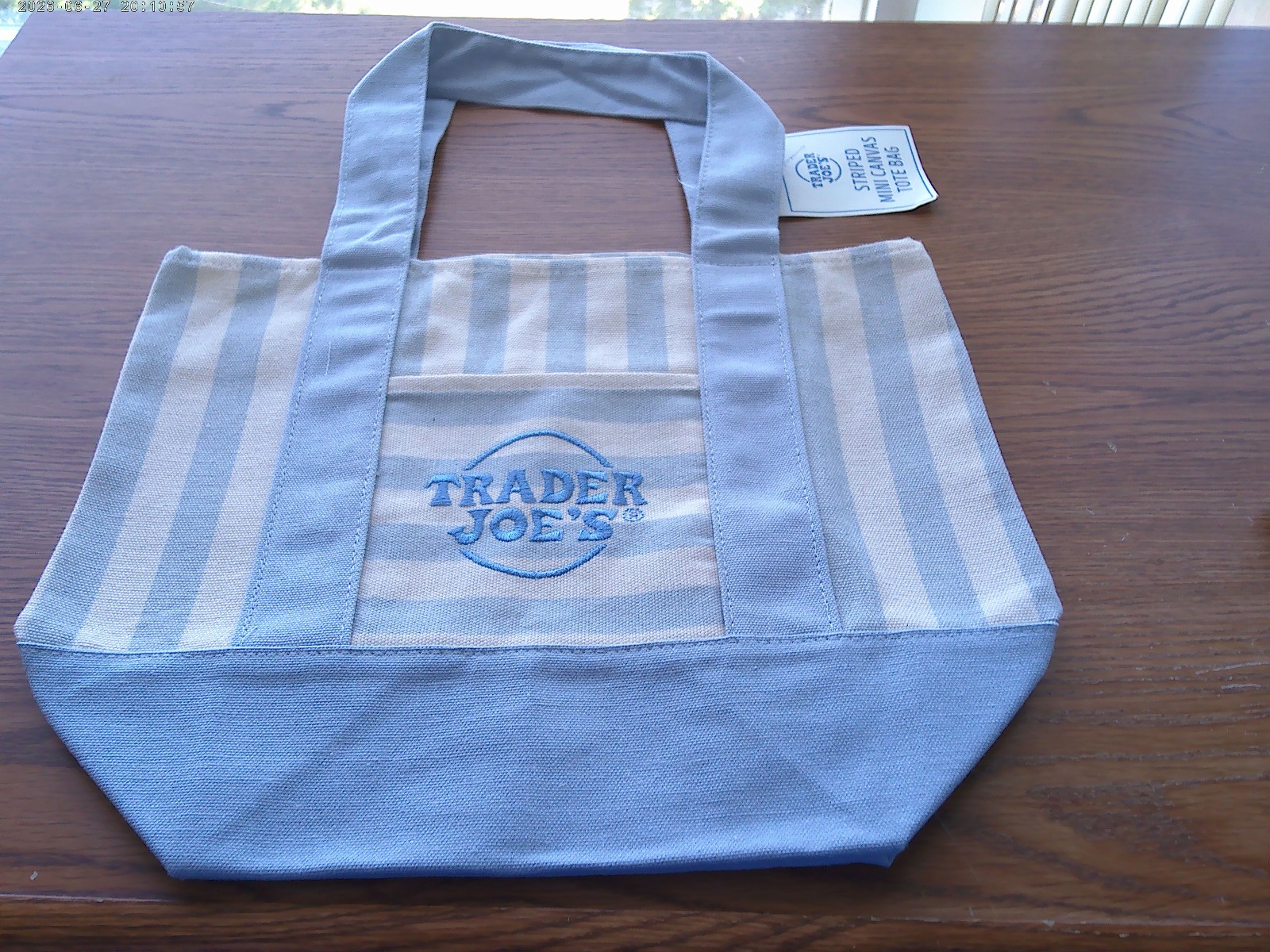Trader Joe’s Limited Striped Mini Canvas Tote Bag (2026) – Light BLUE NWT