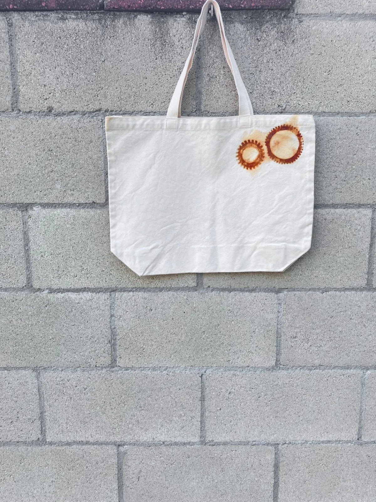 Organic Cotton Farmers Market Tote Bag Rusty Gears Handmade XL 18×14.5 Rust Dyed