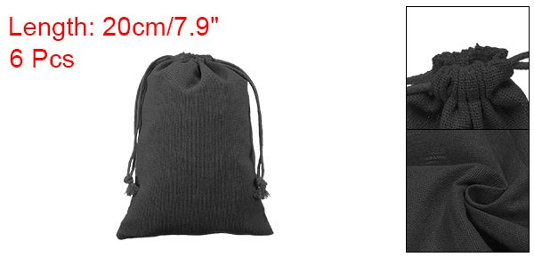6pcs Cotton Storage Bags 5.9″ x 7.9″ Canvas Drawstring Bag, Black