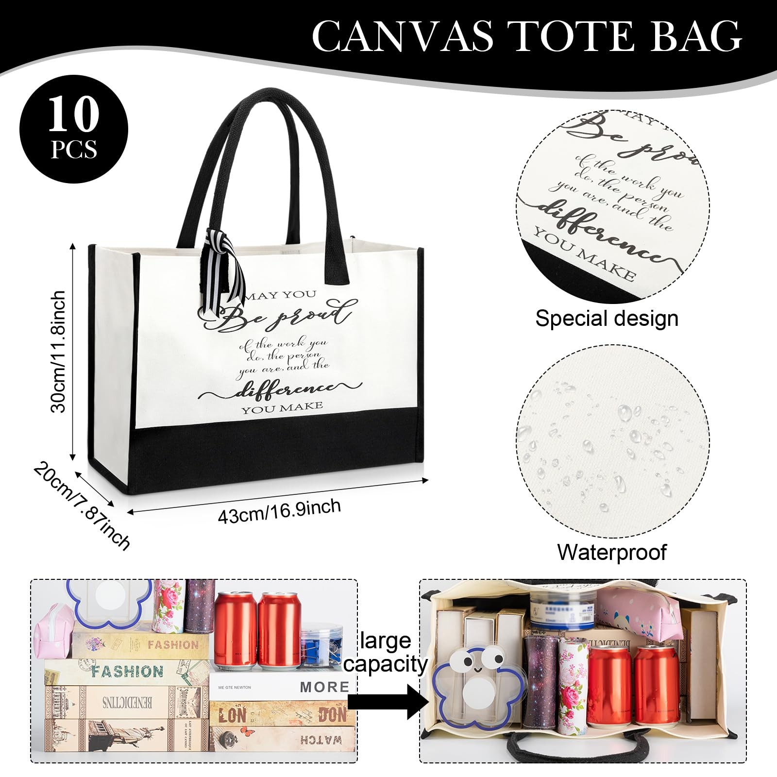 10 Pcs Employee Teacher Appreciation Gifts Bulk Canvas Tote Bags with Handles…