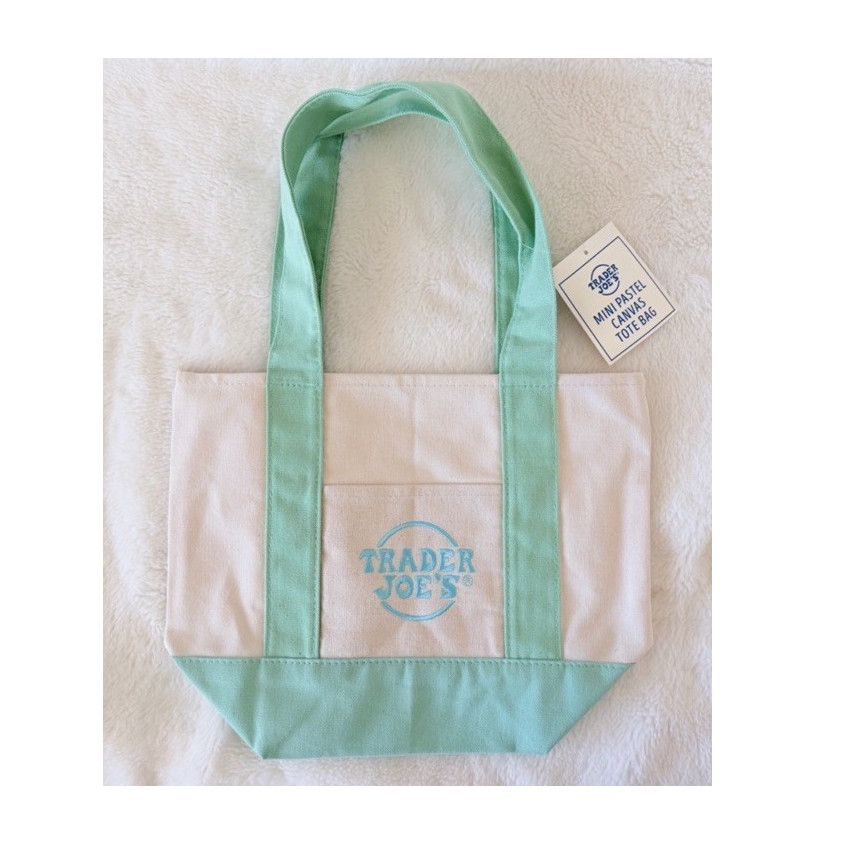 Trader Joe’s Mini Pastel Canvas Tote Bag – Beige Mint Green – Small – Viral