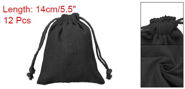 12pcs Cotton Storage Bags 3.9″ x 5.5″ Canvas Drawstring Bag, Black
