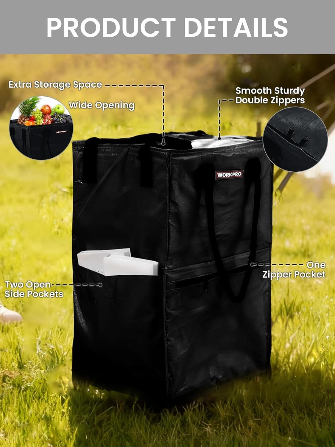 WORKPRO Reusable Grocery Bag Heavy Duty Roll Wheels Shopping Bag Folding Trolley