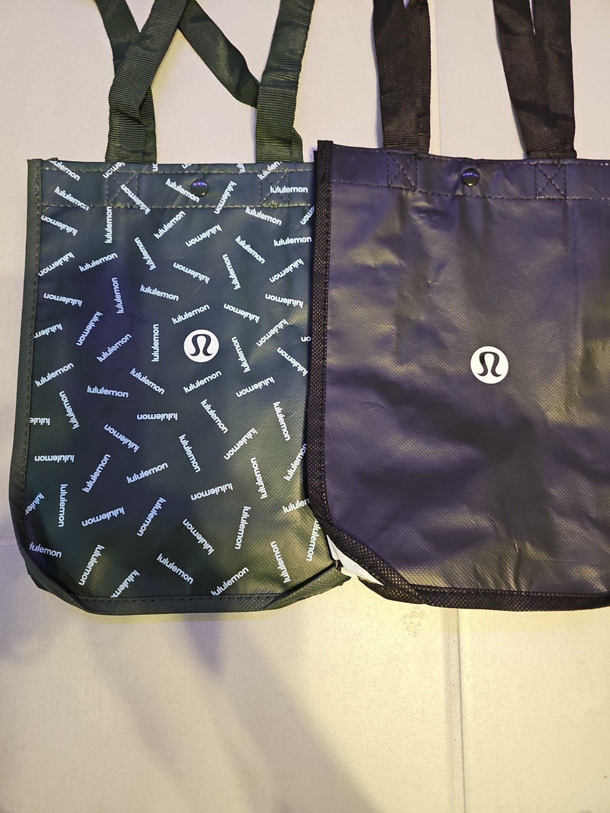 Lot of 3 Lululemon Logo Reusable Tote Shopping Bag Black Dk Green Red 11.5×9.5”