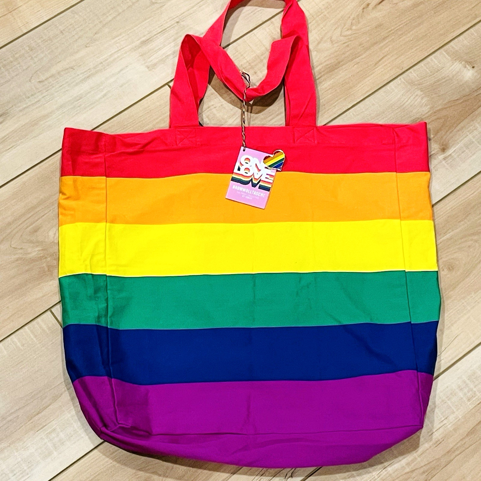 Pride Tote Bag Rainbow LGBTQ One Love Lg 16” Sq Thalia + Pin NEW NWT