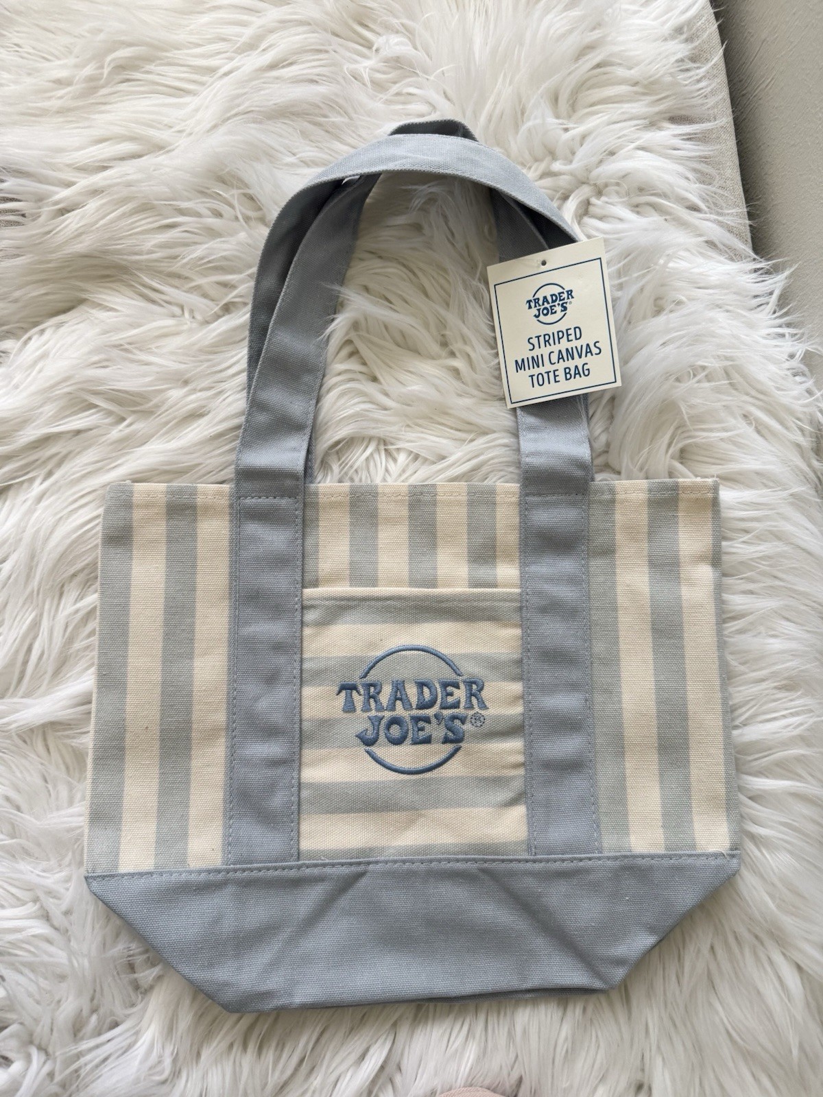 Trader Joe’s Striped Mini Canvas Tote Bag Reusable Gray/Beige 13x8x6