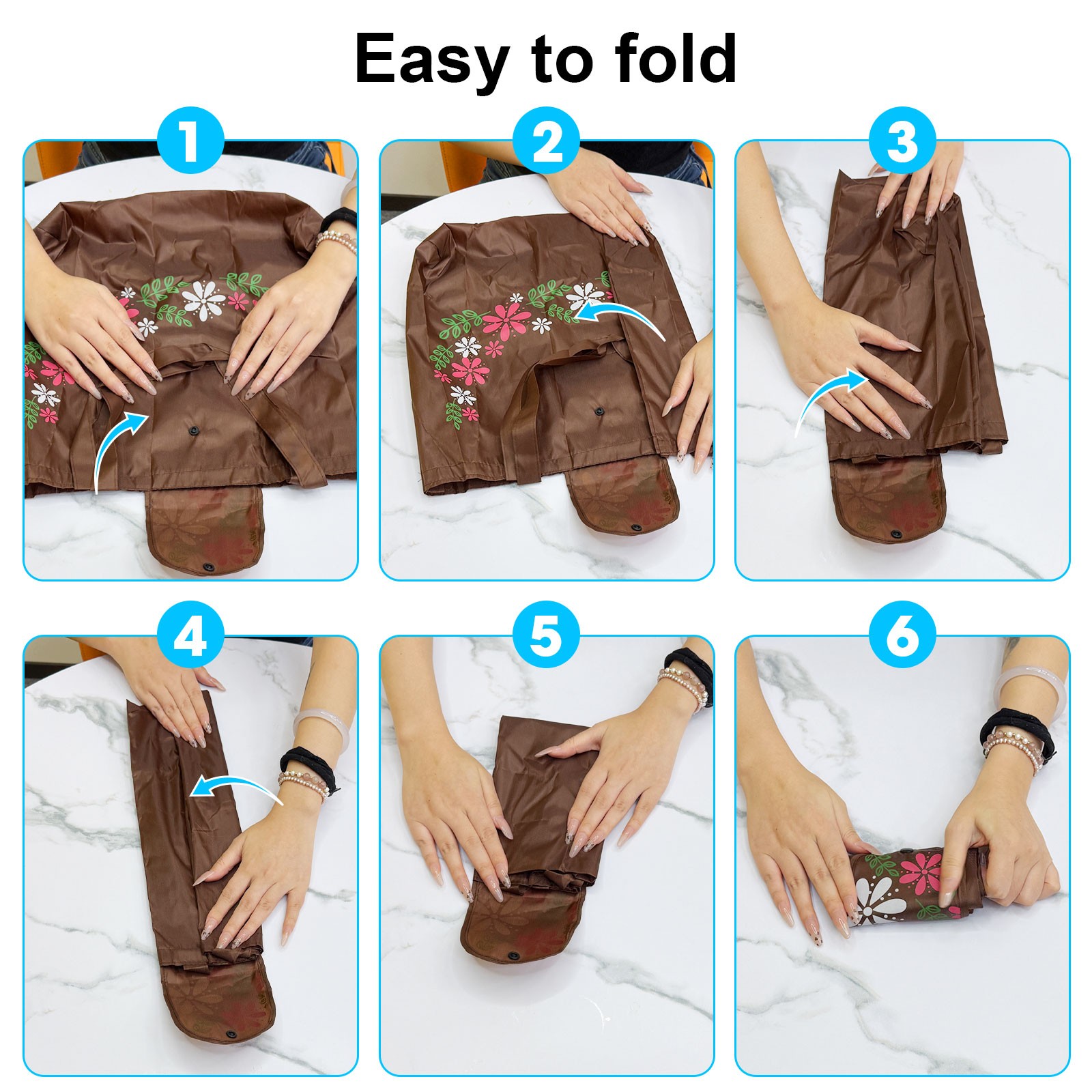 8PCS Foldable Reusable Shopping Bags Large Floral Grocery Totes with Snap Button