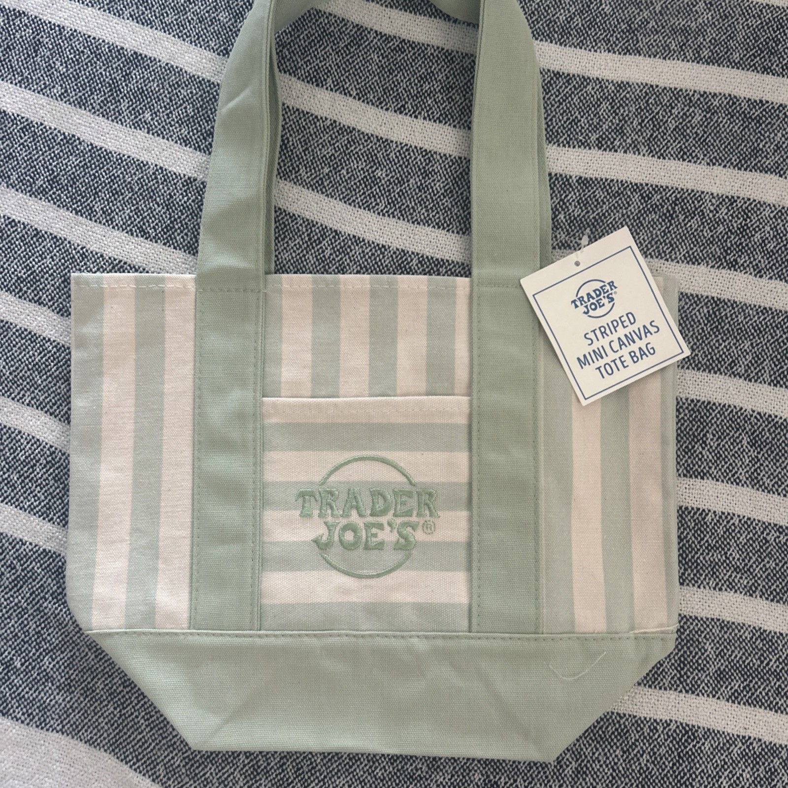 Trader Joe’s Mini Canvas STRIPE Tote Bag- Individual – Green Seafoam