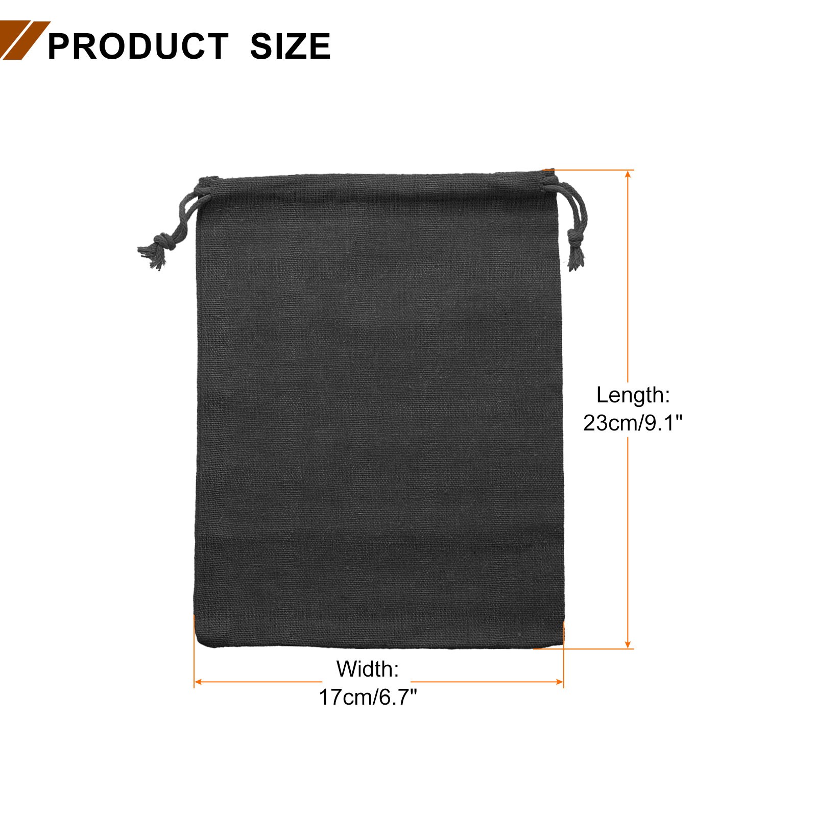 6pcs Cotton Storage Bags 6.7″ x 9.1″ Canvas Drawstring Bag, Black