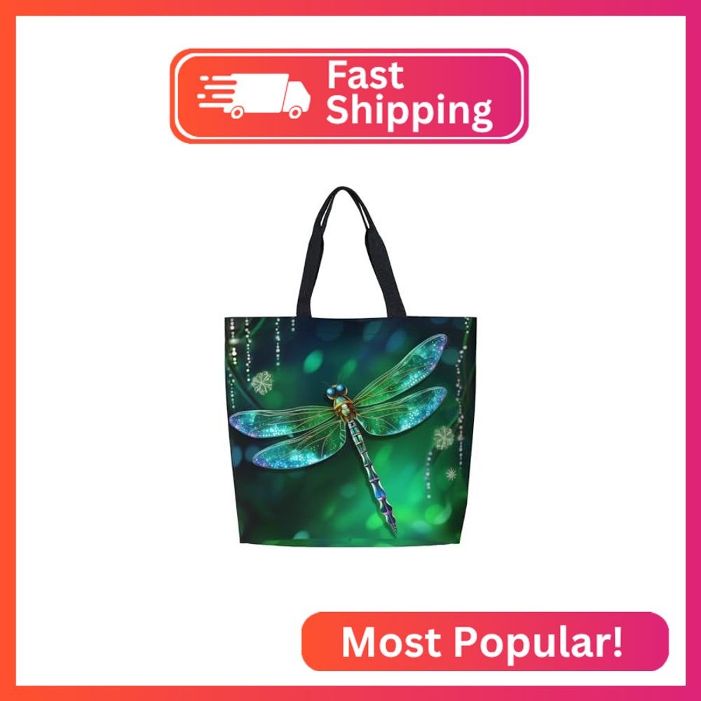 Famame Dragonfly Canvas Tote Bag Large Women Casual Shoulder Bag Handbag Reusabl