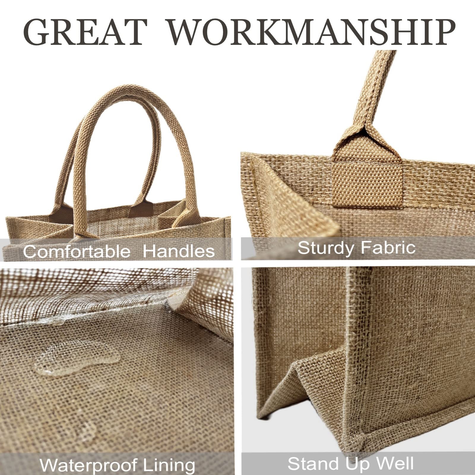 6 Pack Burlap Tote Bags with Handles Reusable Small Jute Gift Bags with Pink …