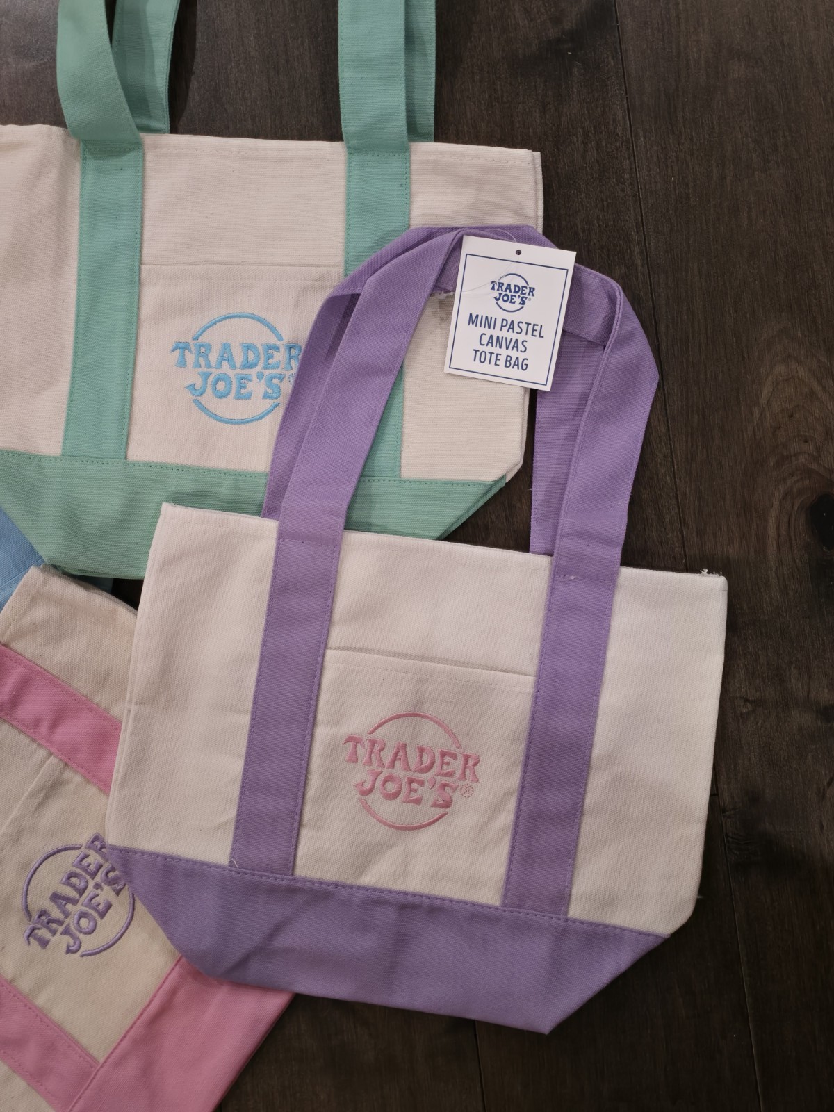Trader Joe’s 2026 Mini Pastel Canvas Tote Bag Set Of 4 IN HAND READY TO SHIP!!!!
