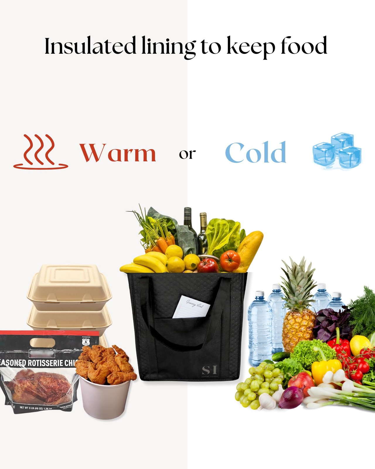 Black Insulated Grocery Bags, 4 Pack Reusable Shopping Bags with Zippered Top…