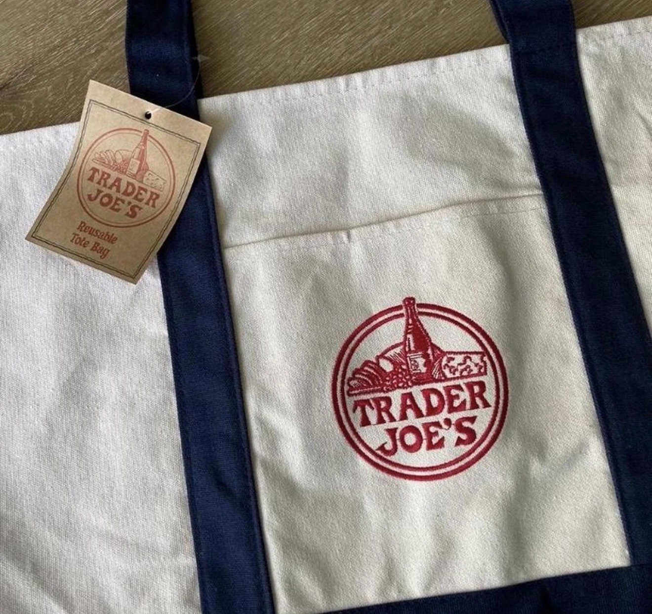 Trader Joe’s Canvas Tote Bag – Navy Blue, Heavy Duty Bag