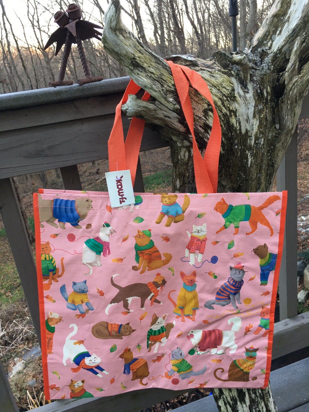 TJ MAXX~Cats w/Scarf Hat~Winter Kitty Holiday Reusable Pink Shopping Bag~EcoTote
