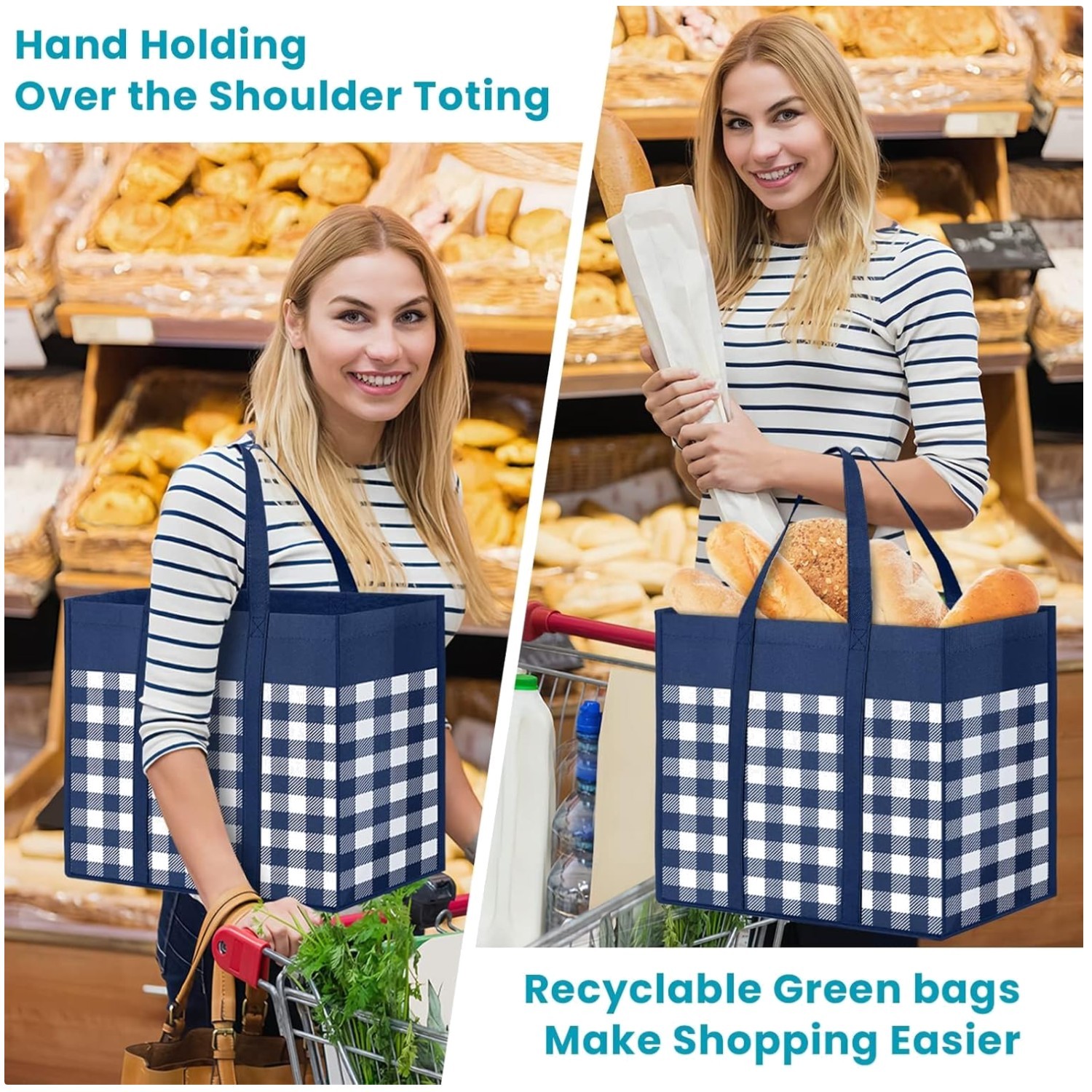Heavy-Duty Foldable Shopping Bags, 10-Pack – Water Resistant