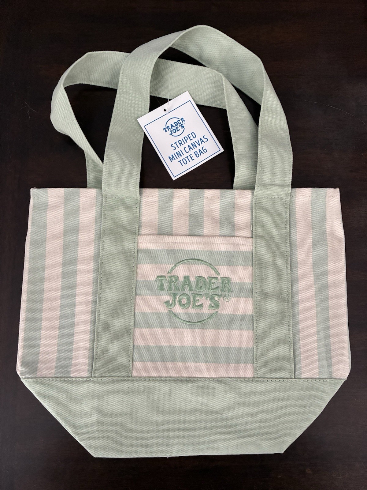TRADER JOES ~ 4 MINI CANVAS STRIPED LIGHT GREEN, PINK, BLUE & TAN TOTE BAGS ~NEW