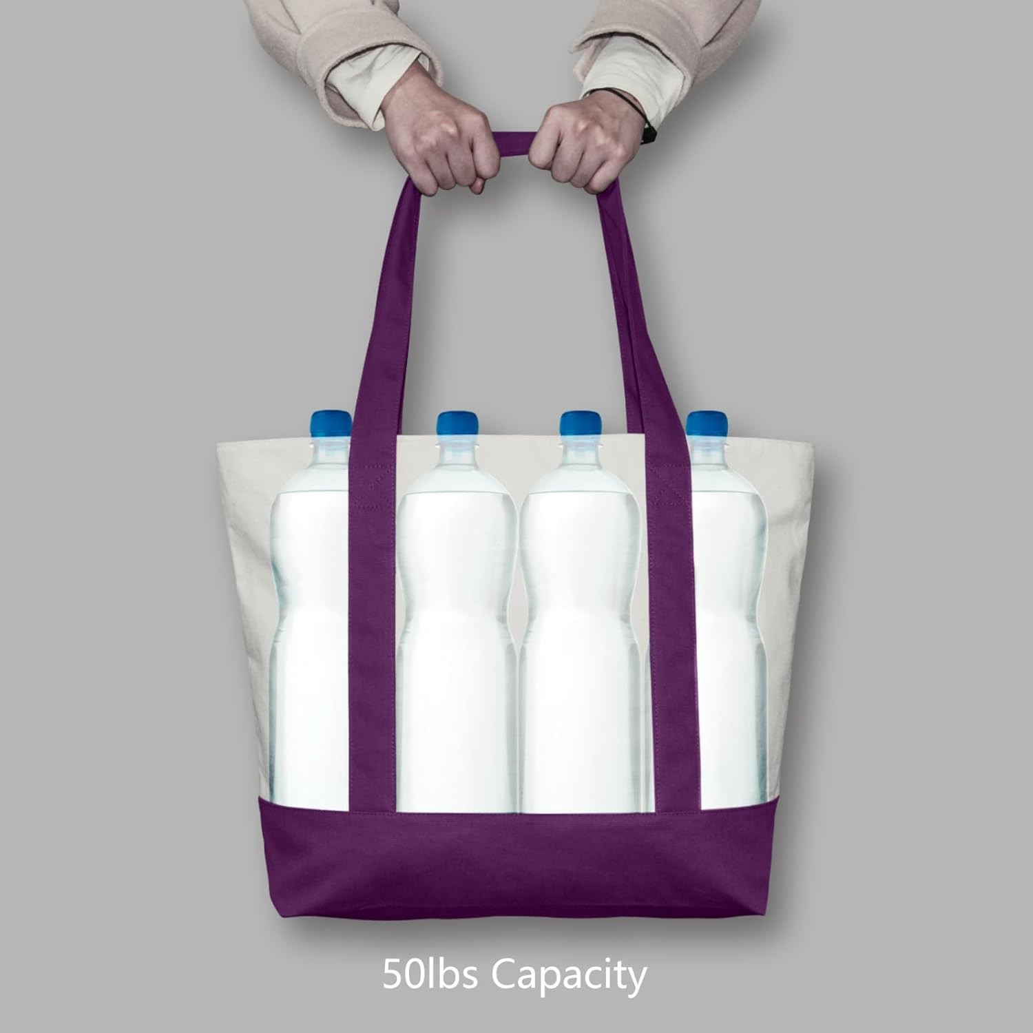 Large Cotton Canvas Tote Bag 12oz Heavy Duty Reusable Shopping Bag Zipper