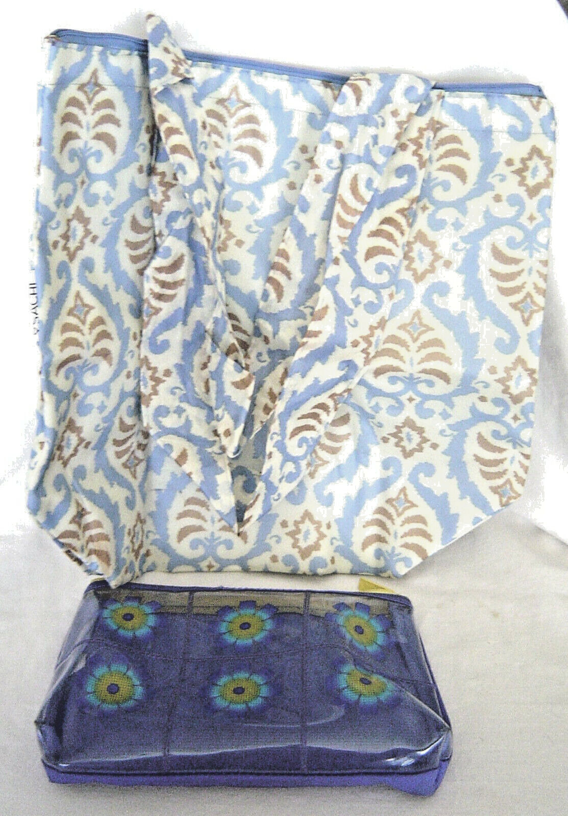 Sachi Compact Fold And Go 2-Piece Market Insulated Tote Bag Set Blue Floral New