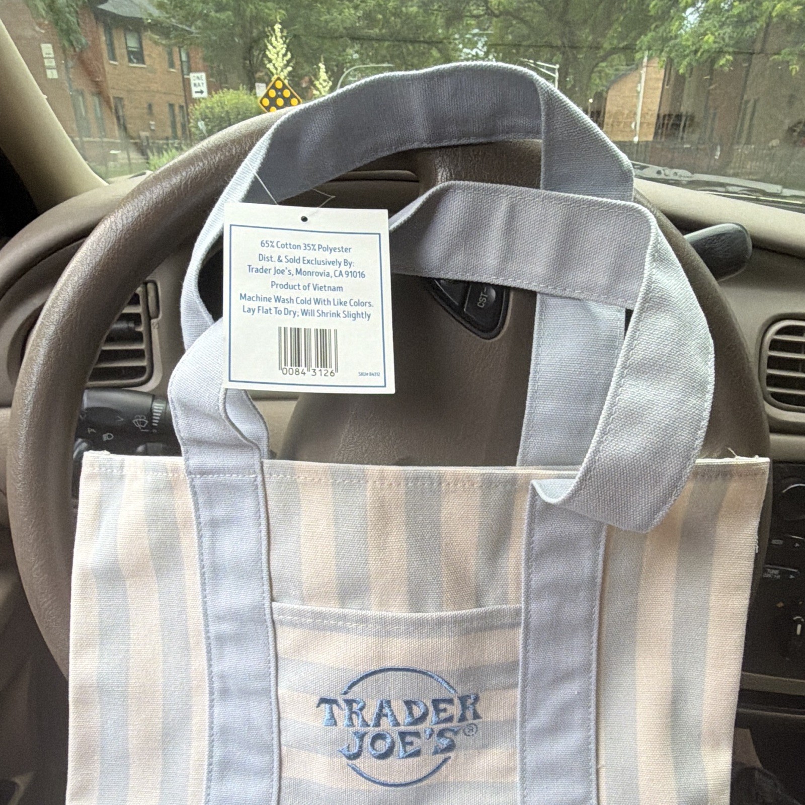 Trader Joe’s Striped Mini Canvas Tote Bag Blue/White Cotton Polyester