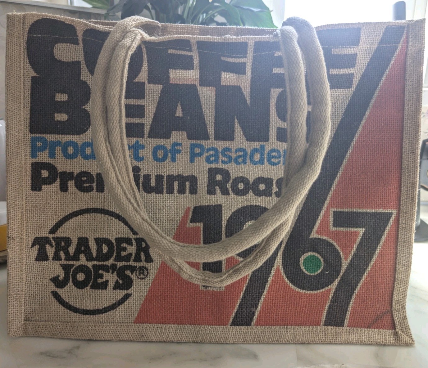 Trader Joe’s Authentic Jute Bag with Cotton Handle “Coffee Beans” NWT