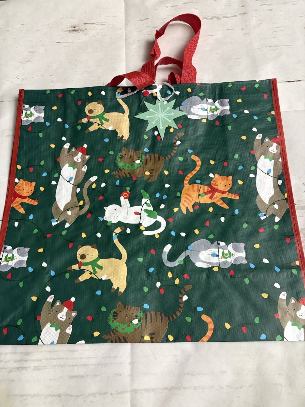 HOME GOODS Shopping Bag Reusable Tote Holiday Cats With Lights