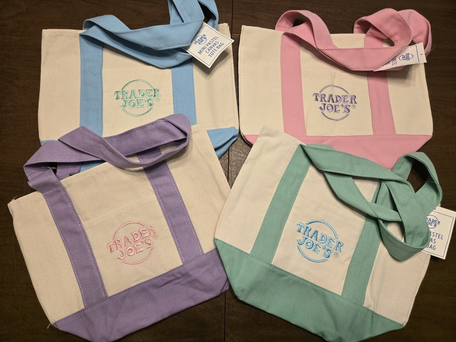 Trader Joe’s Spring Pastel Totes – Set of Four Blue Pink Green and Purple NWT