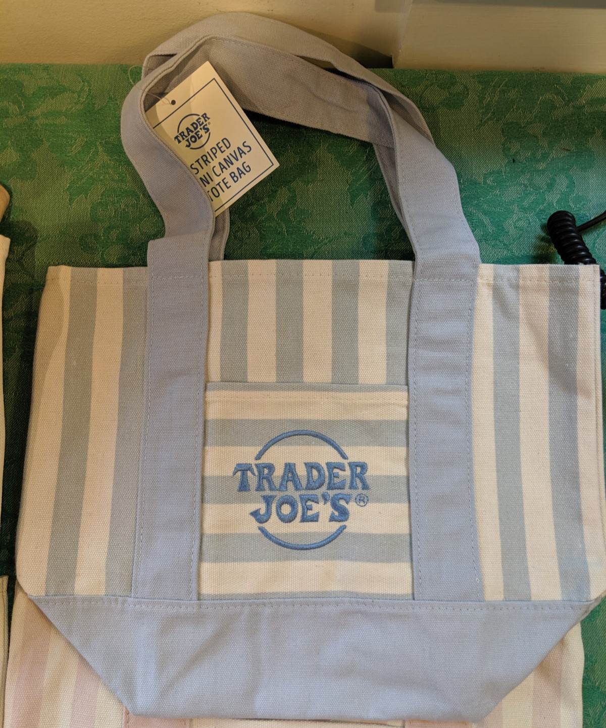 Trader Joe’s Mini Pastel Stripe Canvas Tote Bag Blue