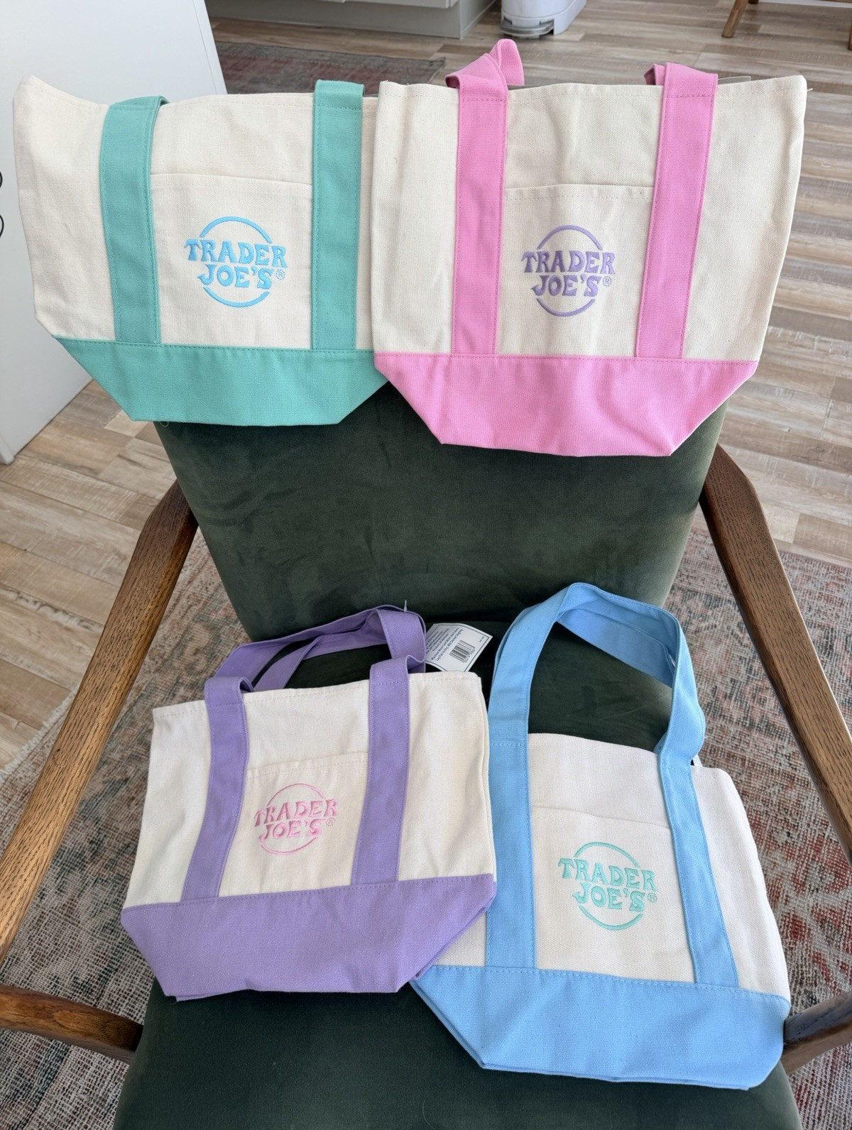 Trader Joe’s Small Canvas Reusable Tote Bags Set of 4 Multicolor 13x6x12 in