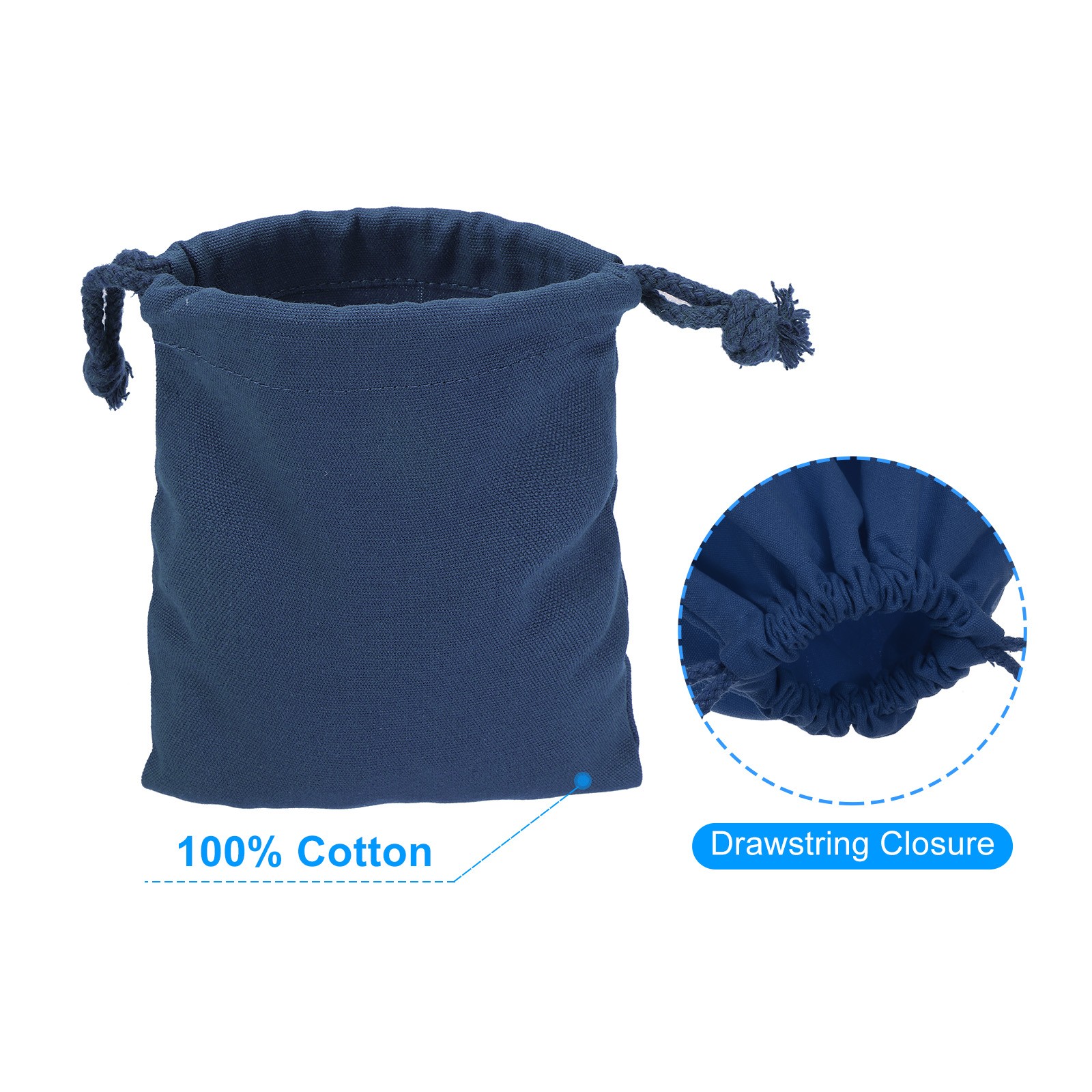12pcs 100% Cotton Reusable Drawstring Bags, 5×6″ Dust Bags, Navy Blue