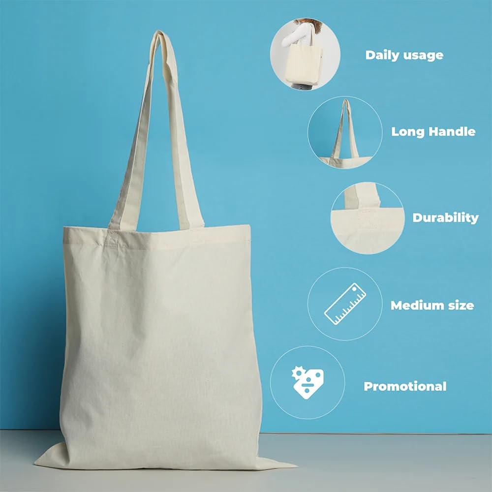 24 Pack Wholesale Cotton Canvas Tote Bags, 15 x 16 Inches, Natural Color, 6 o…