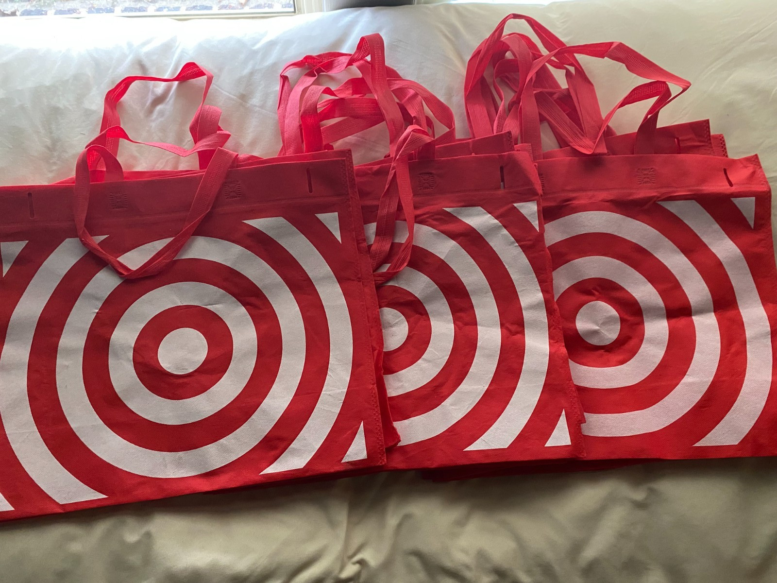 Lot of 15 Target White Logo Red Reusable Grocery Supermarket Shopping Bag Totes