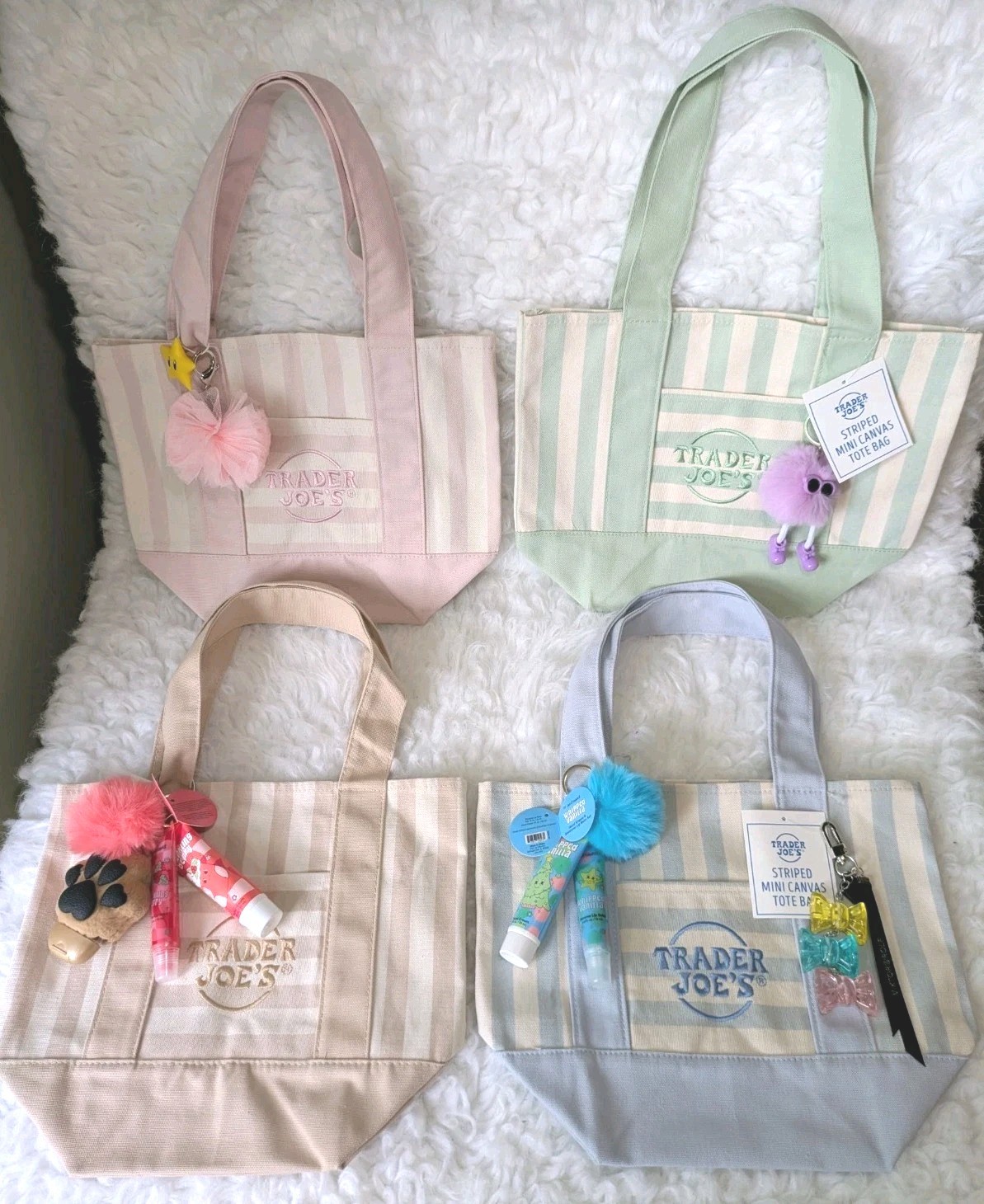 Trader Joe’s Mini Pastel Stripe Canvas Tote Bag Limited Edition Set of 4 NEW👜👛