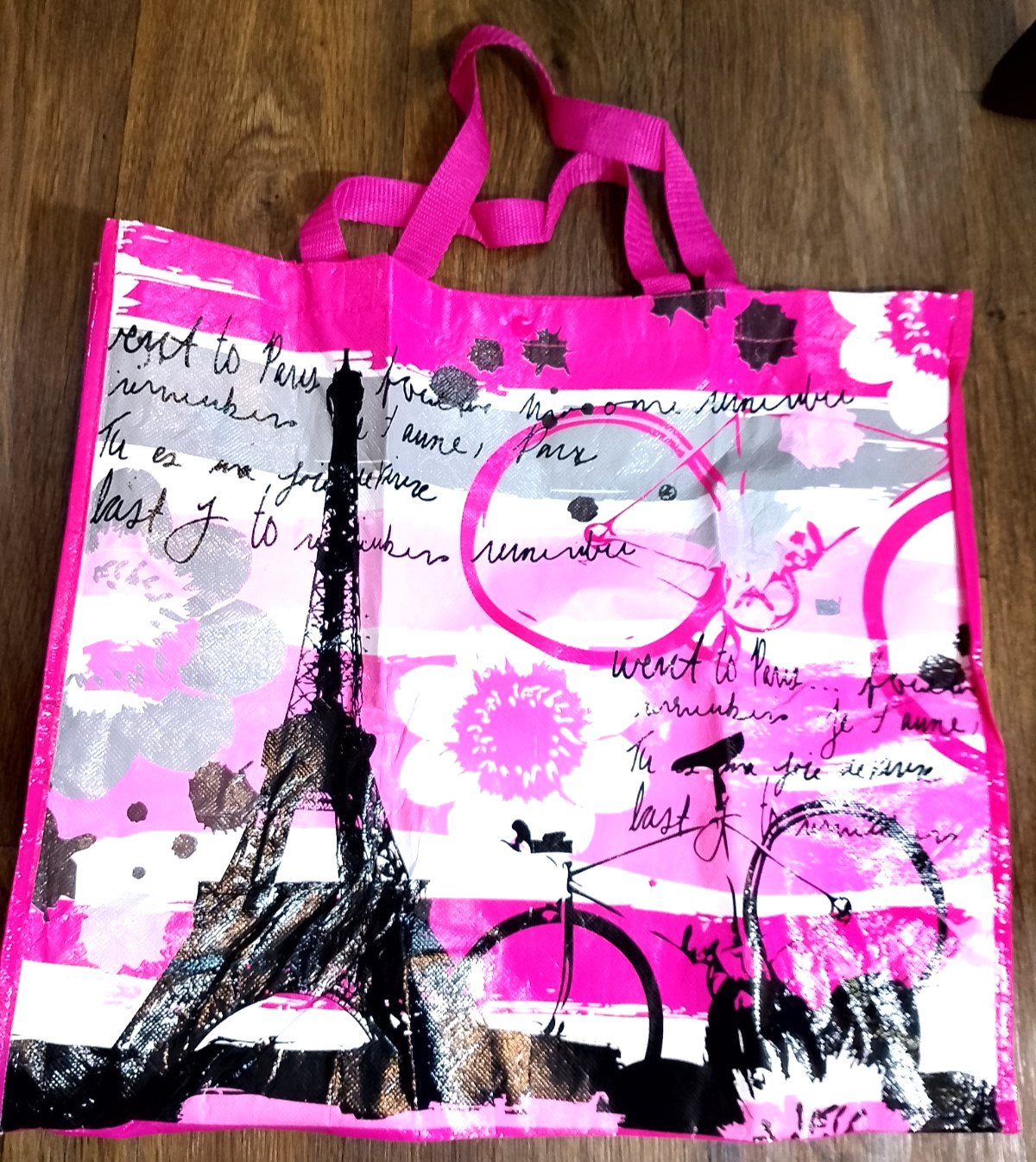 Pink Eiffel tower shopping grocery tote bag 19x7x17.5 inches