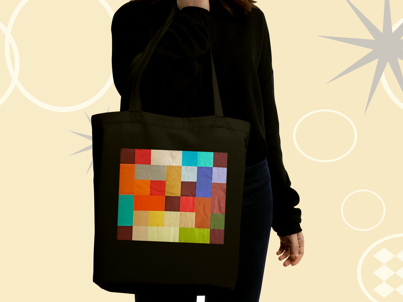 Quilt Geometry Color Blocks Tote Bag Eco-Friendly Organic Cotton Luxury Shopping