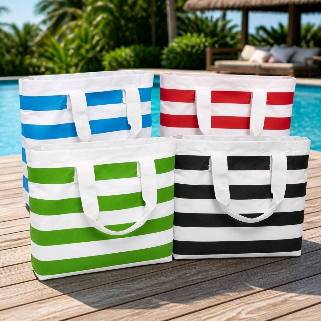 Stripe Canvas Tote Bags 17″ L X 4 1/4″ W X 14″ Tall