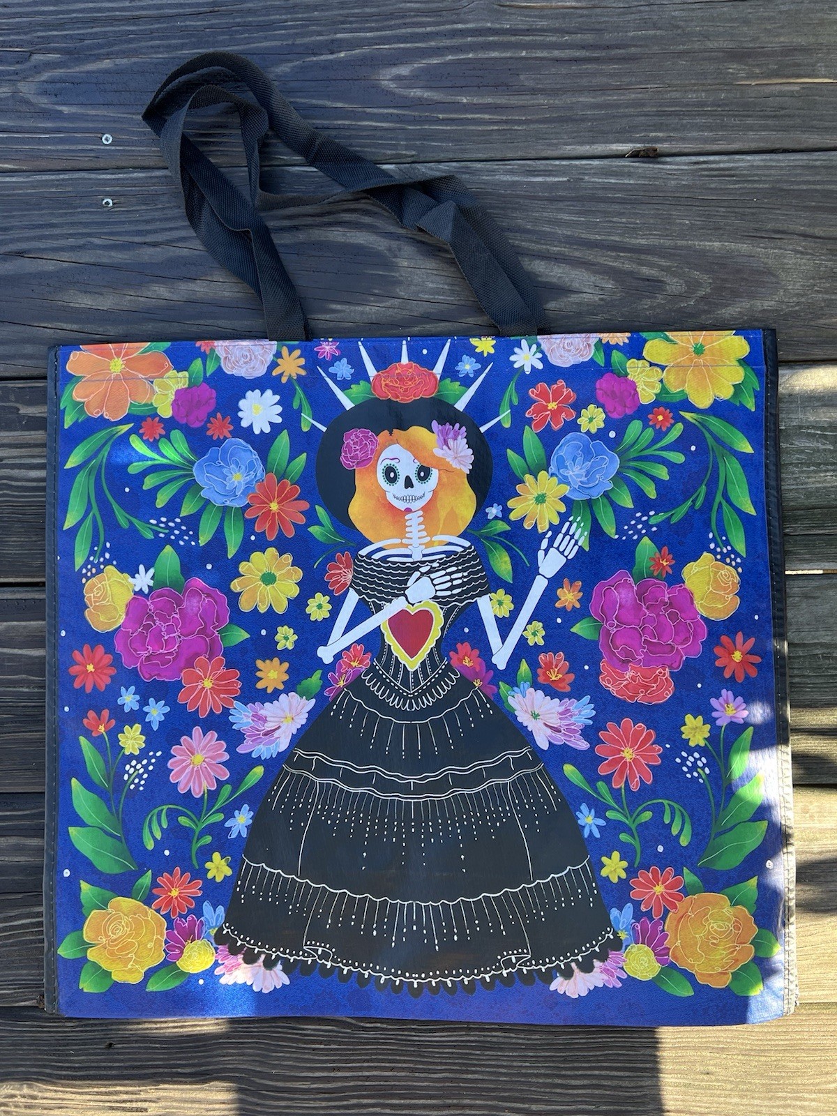 TJ MAXX Senorita Skeleton❤️ Dia De Los Muertos Large Reusable Shopping Bag Eco