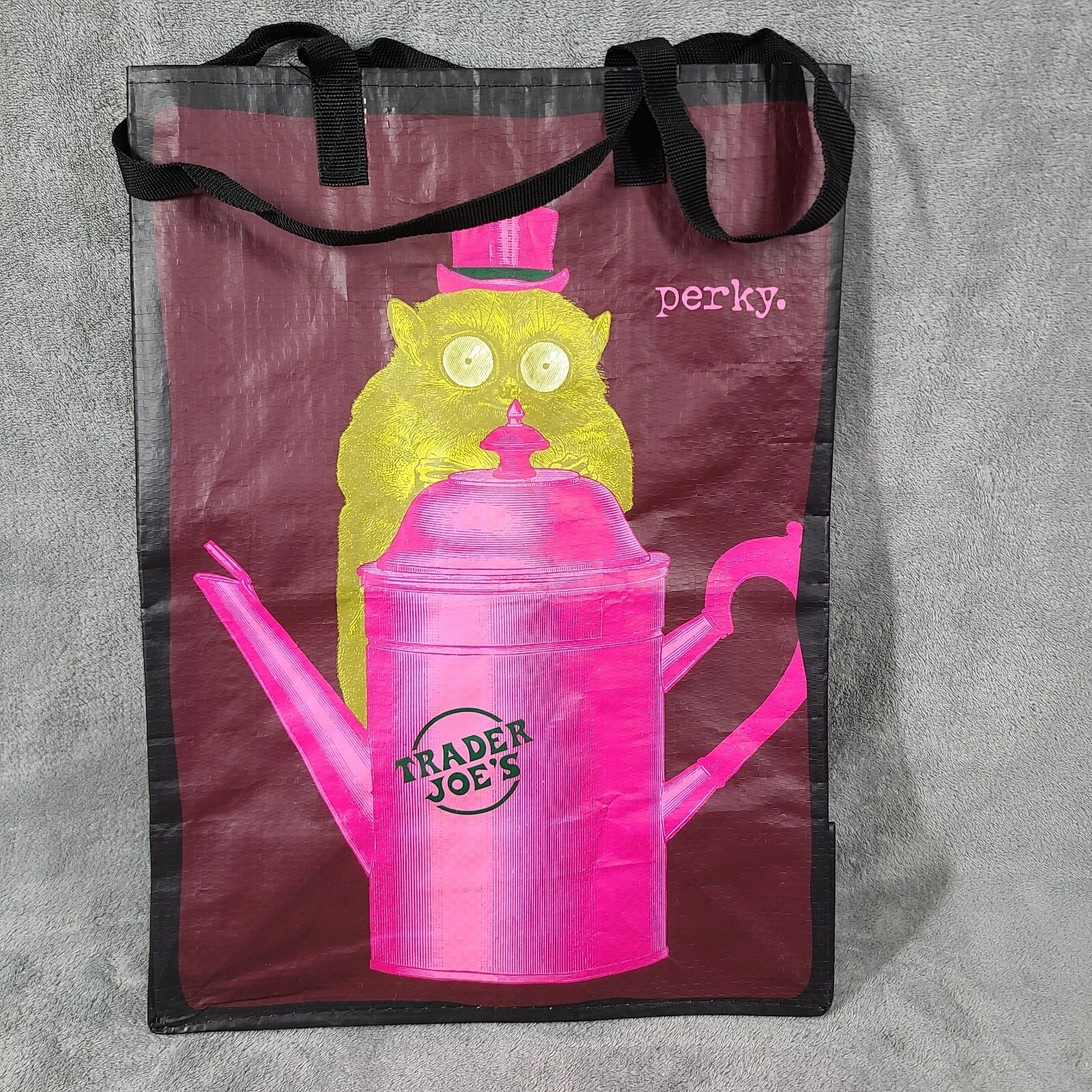 Trader Joe’s Reusable Heavy-Duty Bag Owls Unicorn Uni-corny Perky Coffee