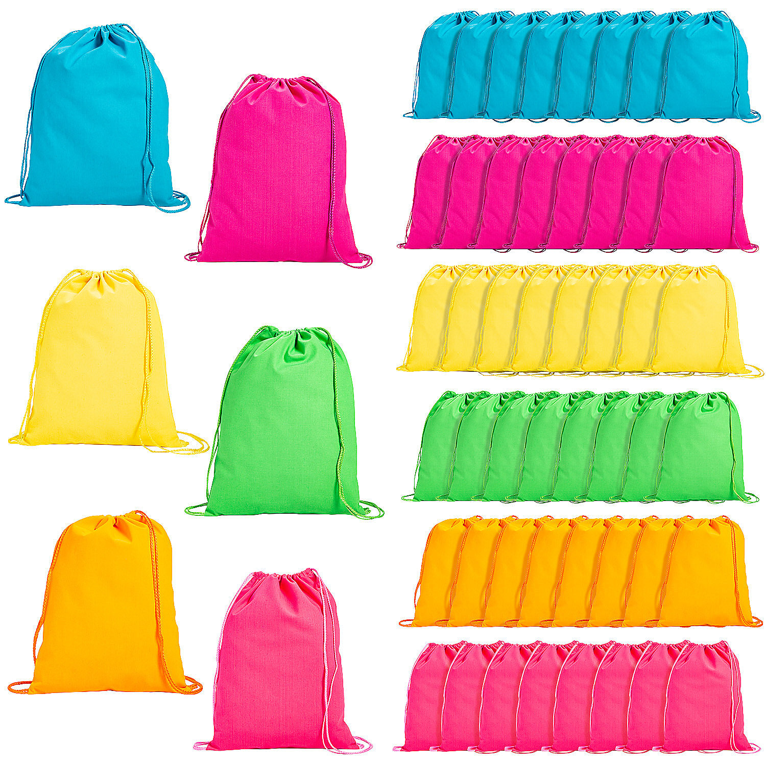 Fun Express Mega Bulk 300 Pieces Large Neon Canvas Drawstring Bags