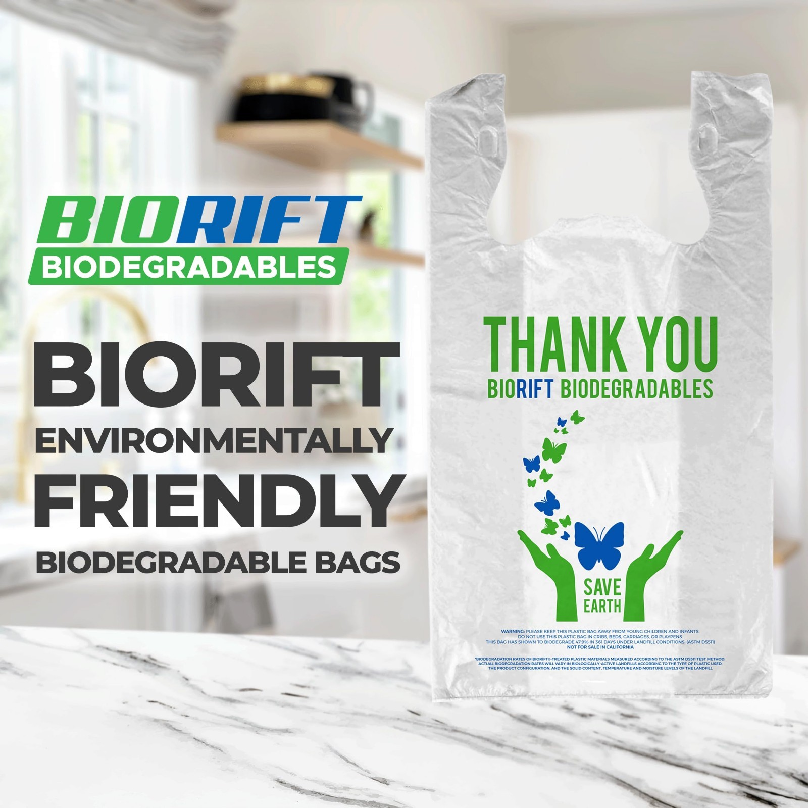 BioRift 1000ct Biodegradable T-Shirt Bags | Durable Eco-Friendly Grocery Bags