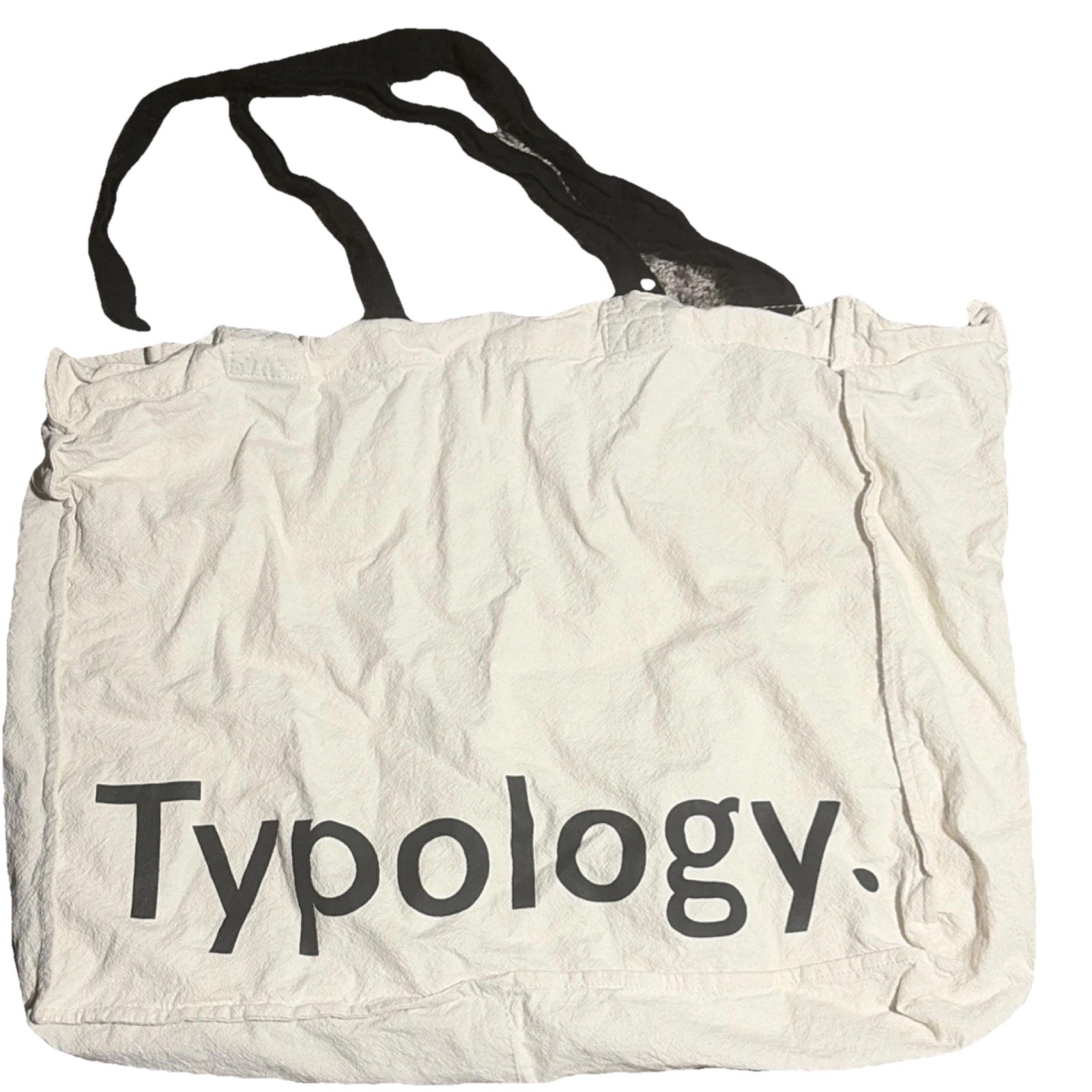 Typology Reusable Cotton Shopping Bag Foldable Beige Black 18x14x 5in Used