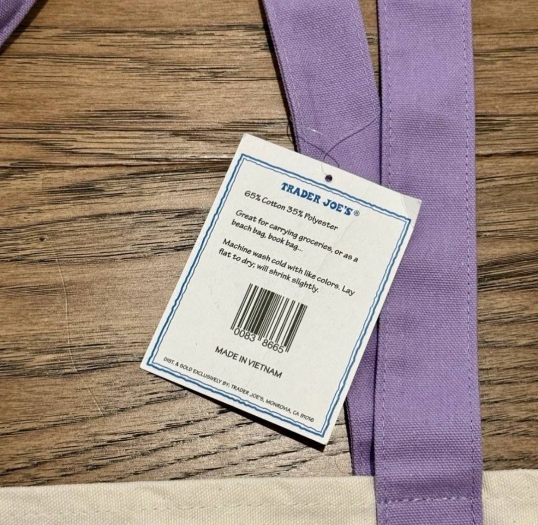 Trader Joe’s LARGE LAVENDER AND MINI PINK Canvas Tote Bag Set Of 2 VIRAL NWT!