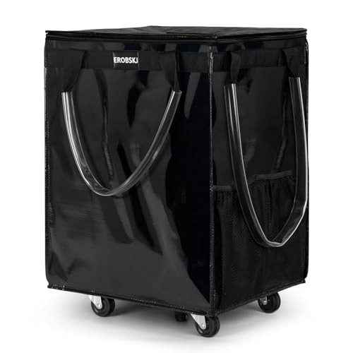 (,) Reusable Grocery Bag on Wheels, Foldable Rolling Tote, Carries Large Black