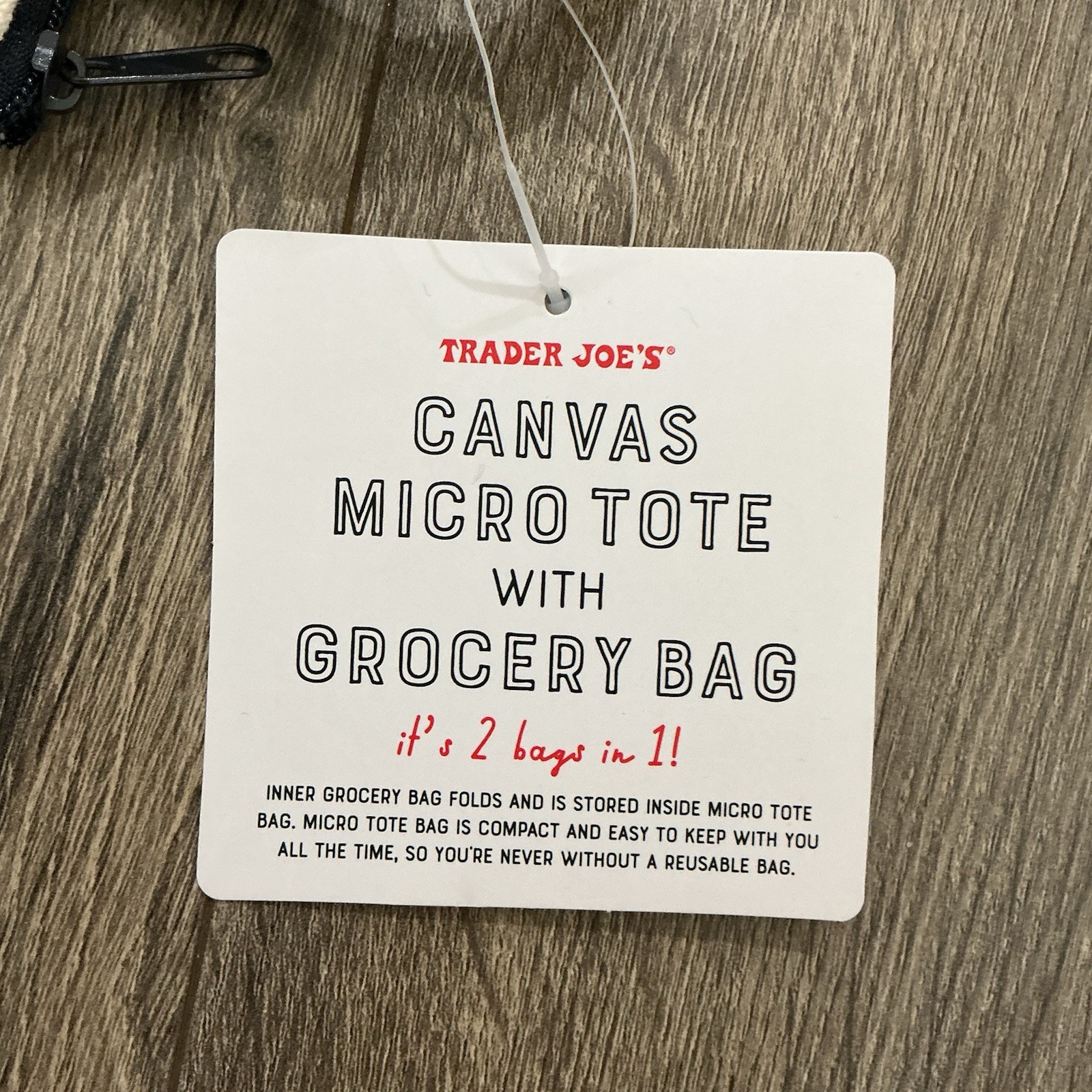 Trader Joes Canvas Micro Tote with Reusable Grocery Bag – New with Tag!