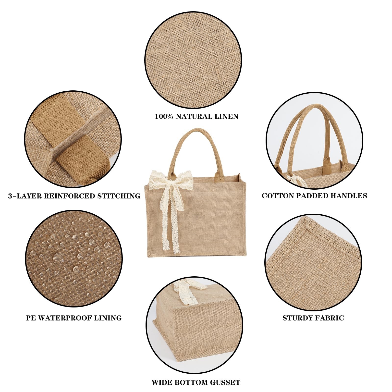 12pcs Burlap Tote Bag Set with Handles, Waterproof Reusable Blank Water Resis…
